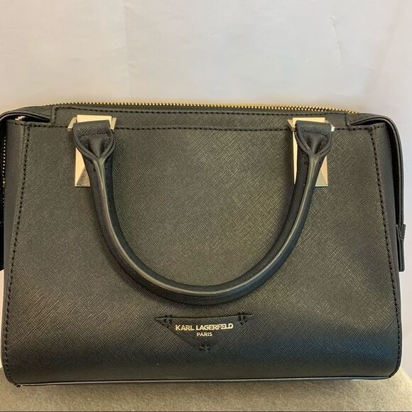 KARL Lagerfeld black leather gold hardware crossbody shoulder bag purse - Picture 3 of 11